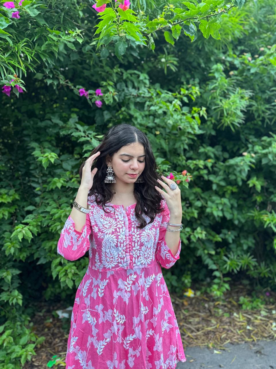 Pink Premium Lucknow Chikankari Mulmul Gharara Set