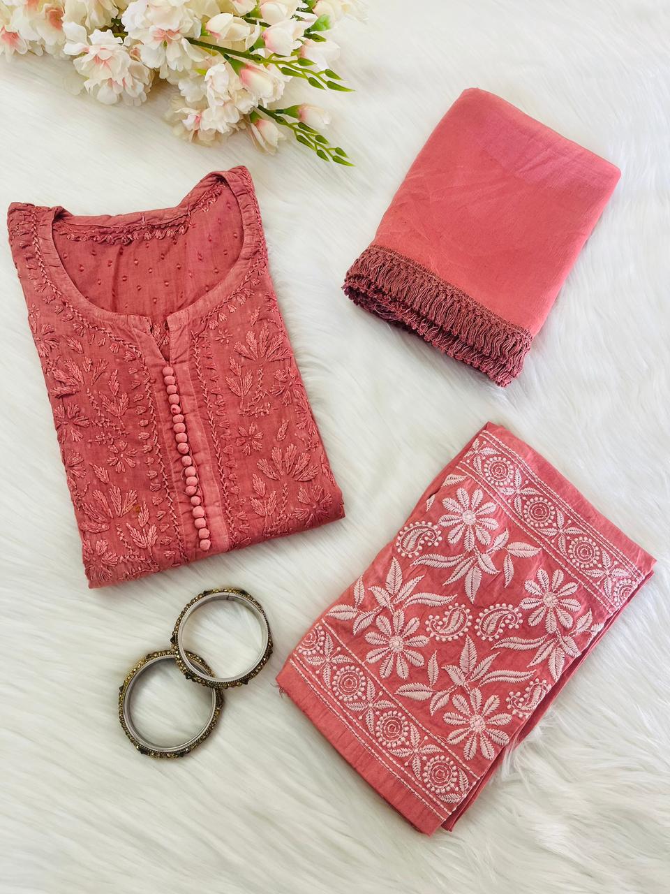 Peach Pink Exclusive Dobby Cotton 3-Piece Set Plus Sizes 5XL
