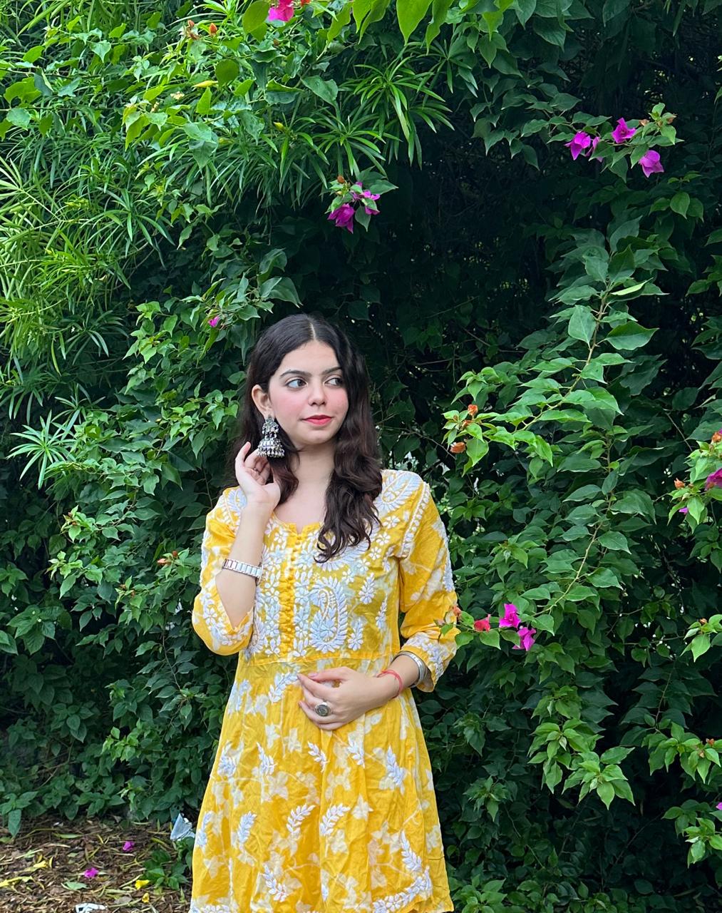 Yellow Premium Lucknow Chikankari Mulmul Gharara Set