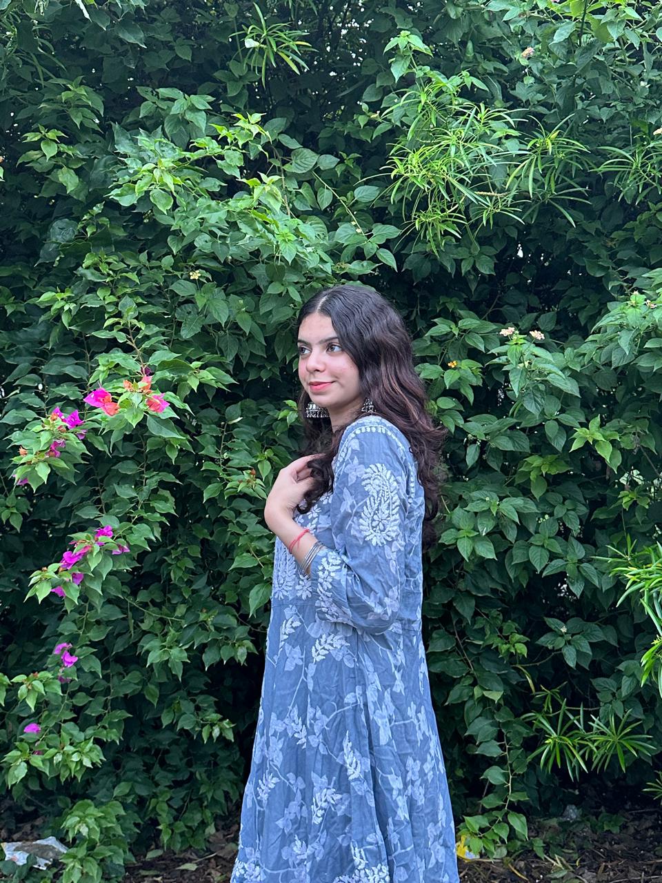 Blueish Grey Premium Lucknow Chikankari Mulmul Gharara Set