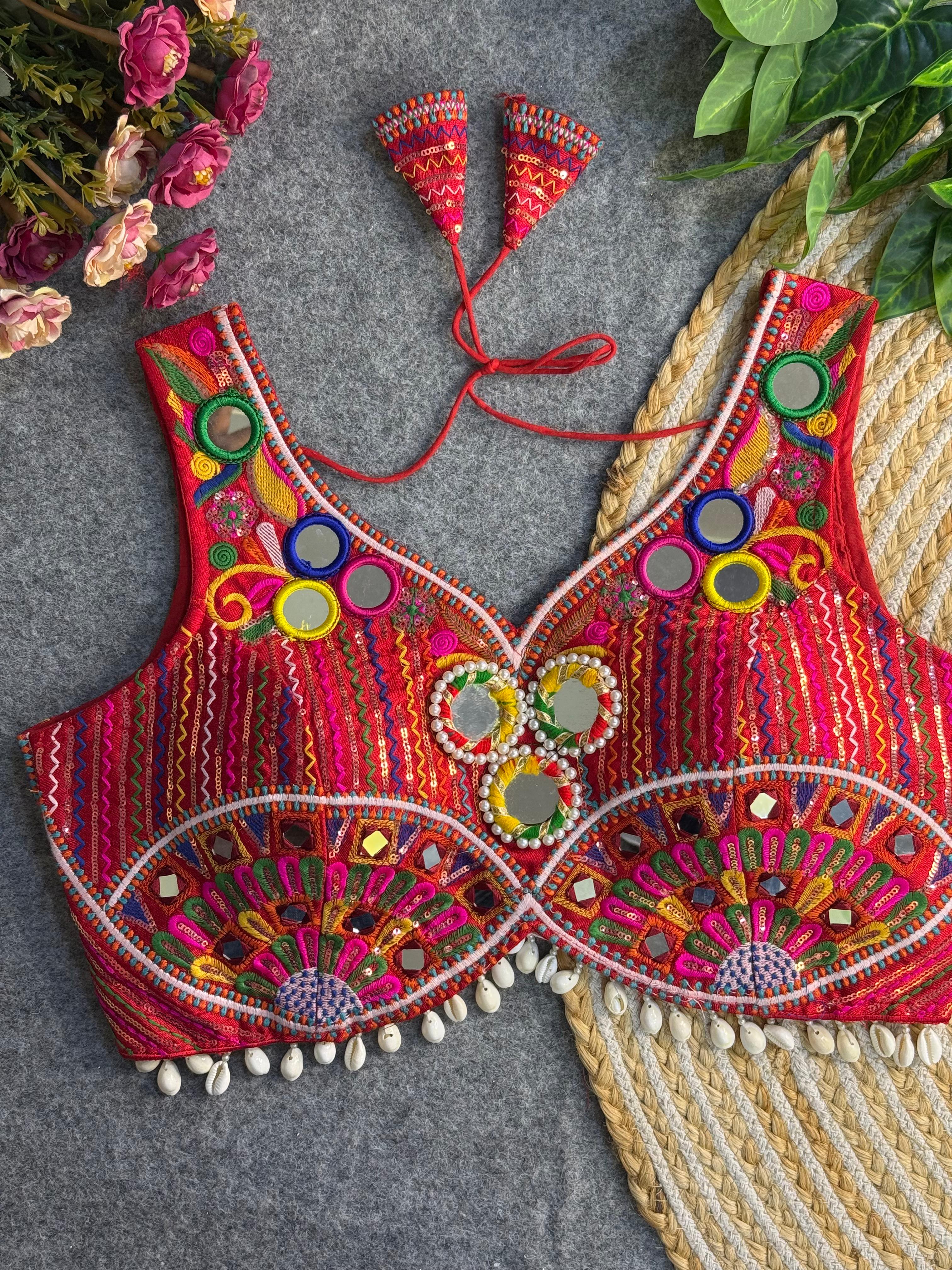 Red Navratri Radiance: Apple Cut Mirror Work Garba Choli