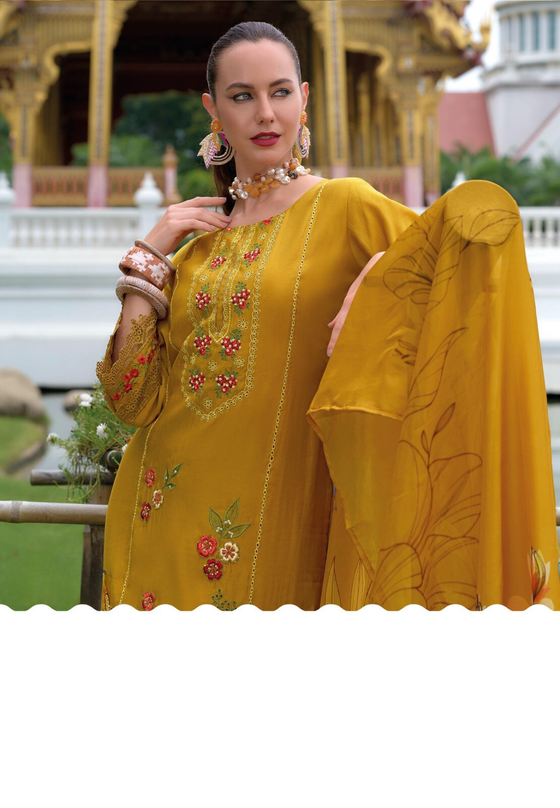 Mustard Yellow Pakistani Style Salwar Kameez Dupatta Set with Organza Dupatta