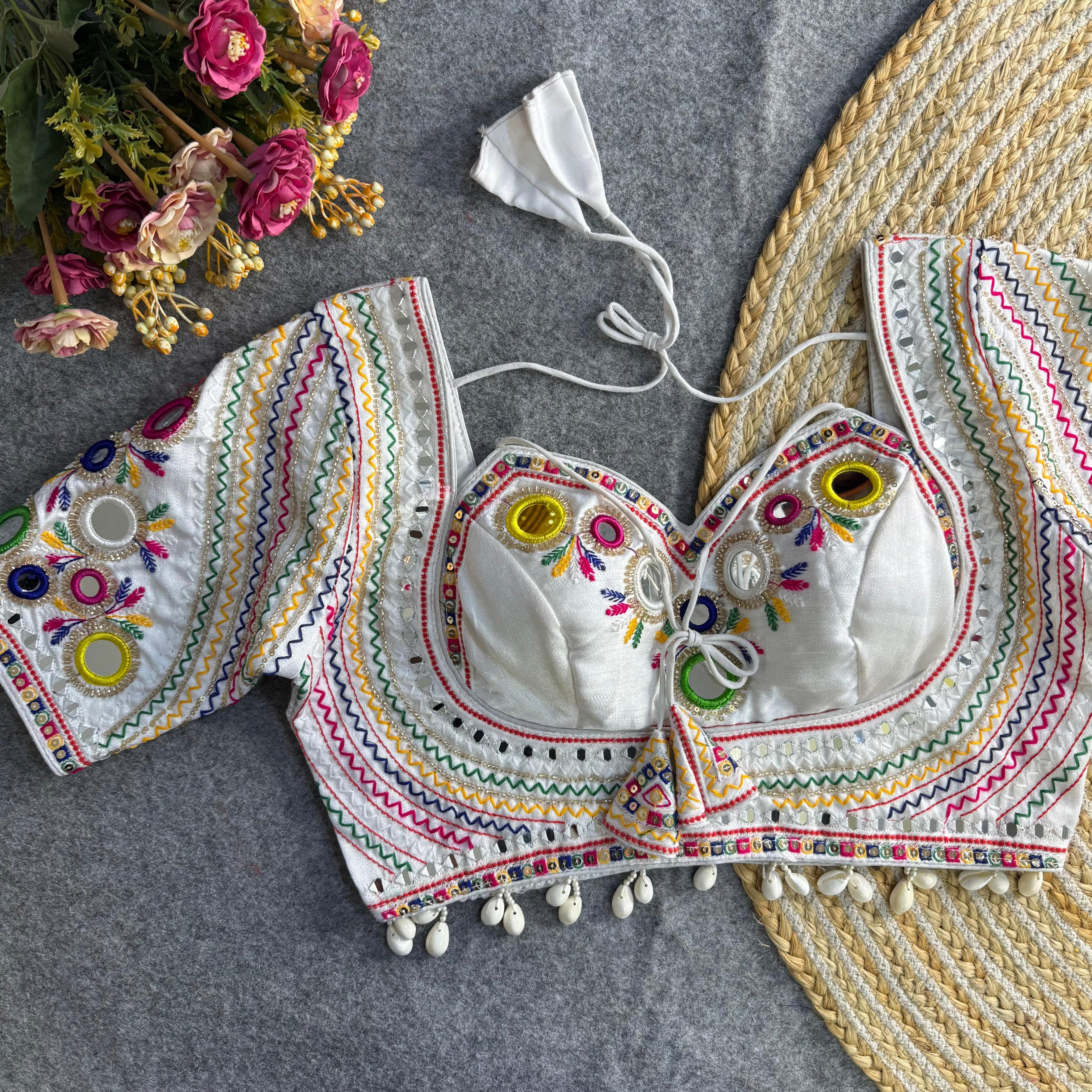 White Masaba Muse: Handwork & Mirror Embellished Garba Choli