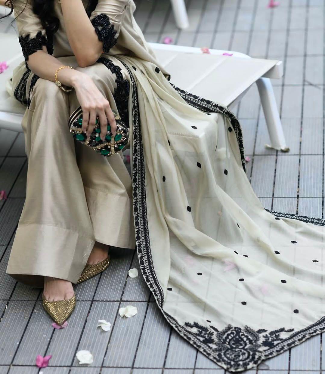Beige Embroidered Star Georgette Farshi Salwar Suit | Ready to Wear