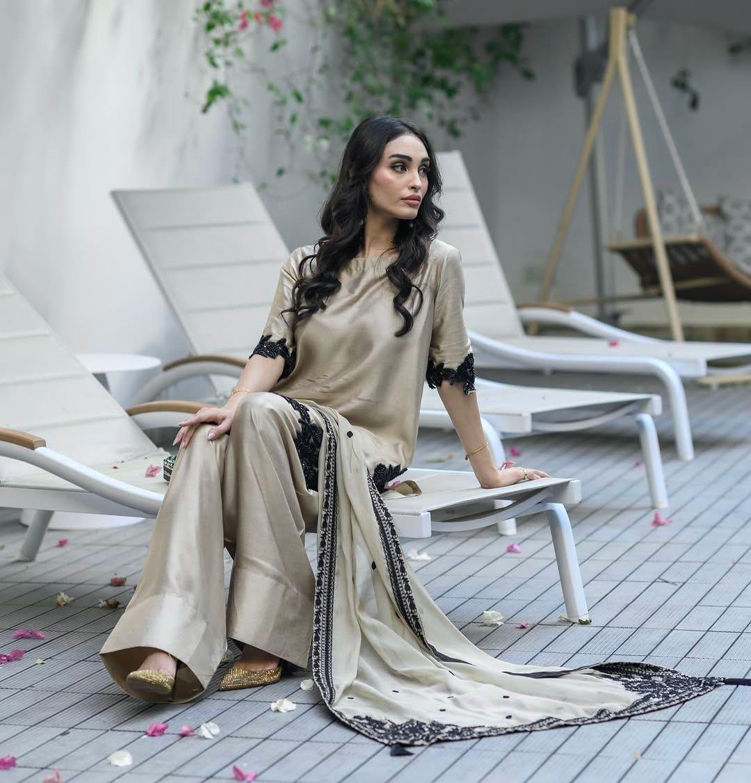 Beige Embroidered Star Georgette Farshi Salwar Suit | Ready to Wear