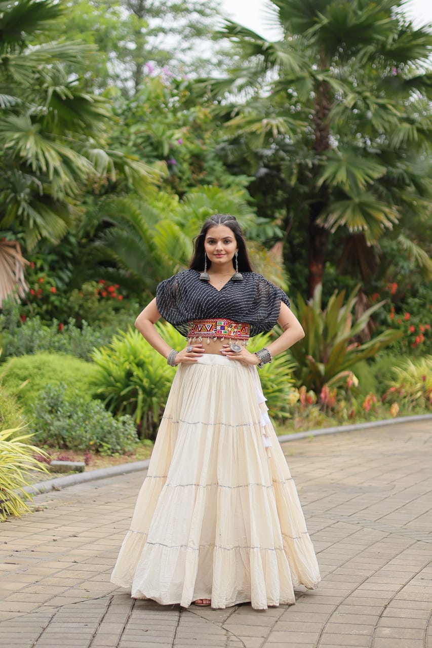Black Navratri Twirl: Kora Cotton Garba Lehenga with 12-Meter Flair