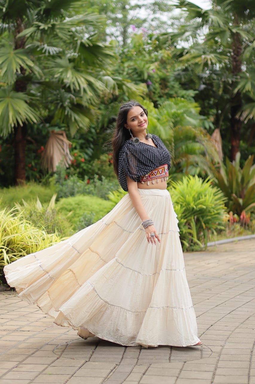 Black Navratri Twirl: Kora Cotton Garba Lehenga with 12-Meter Flair