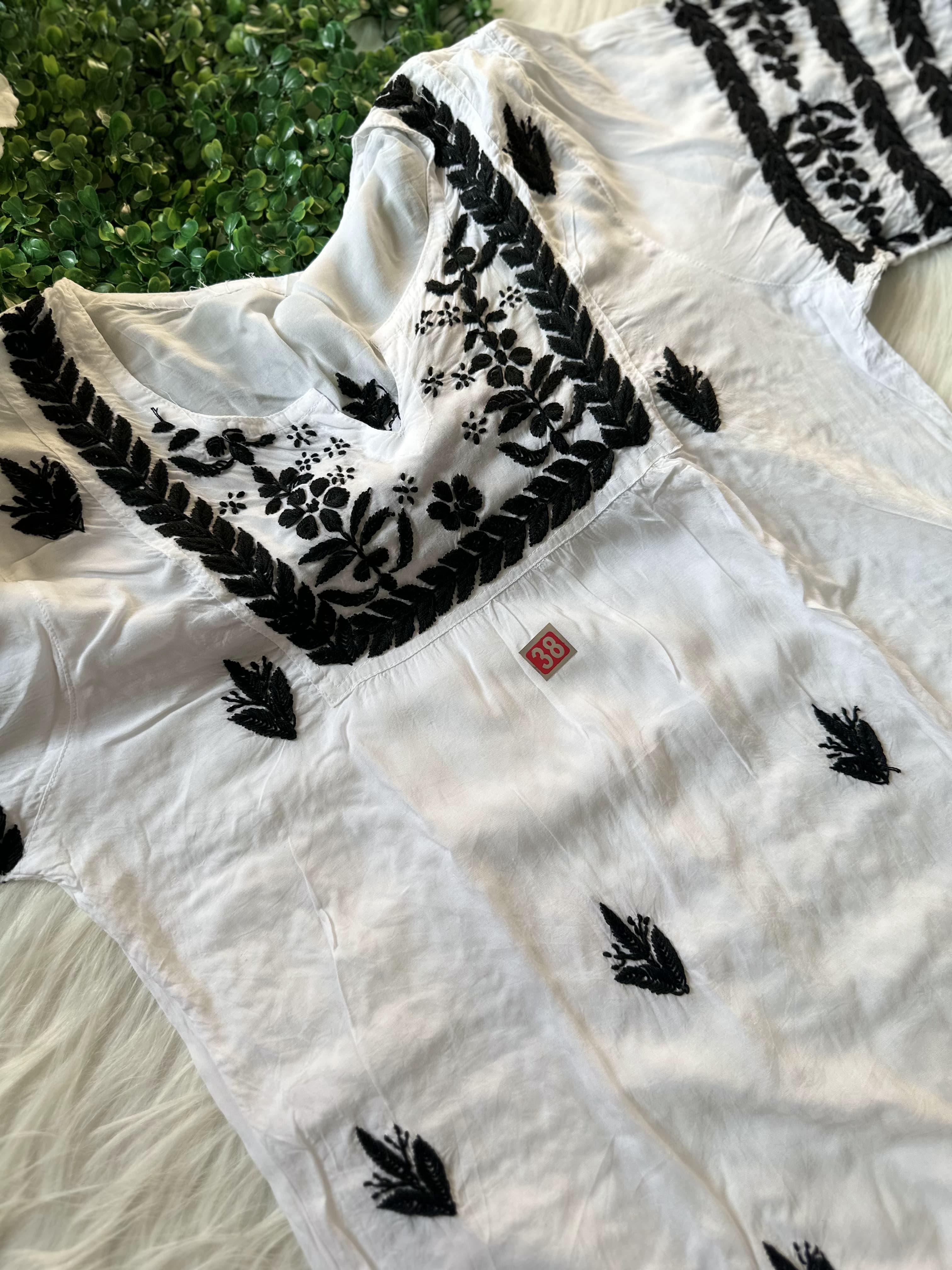Elegant Black and White Lucknow Chikankari Modal Nyra Cut Set