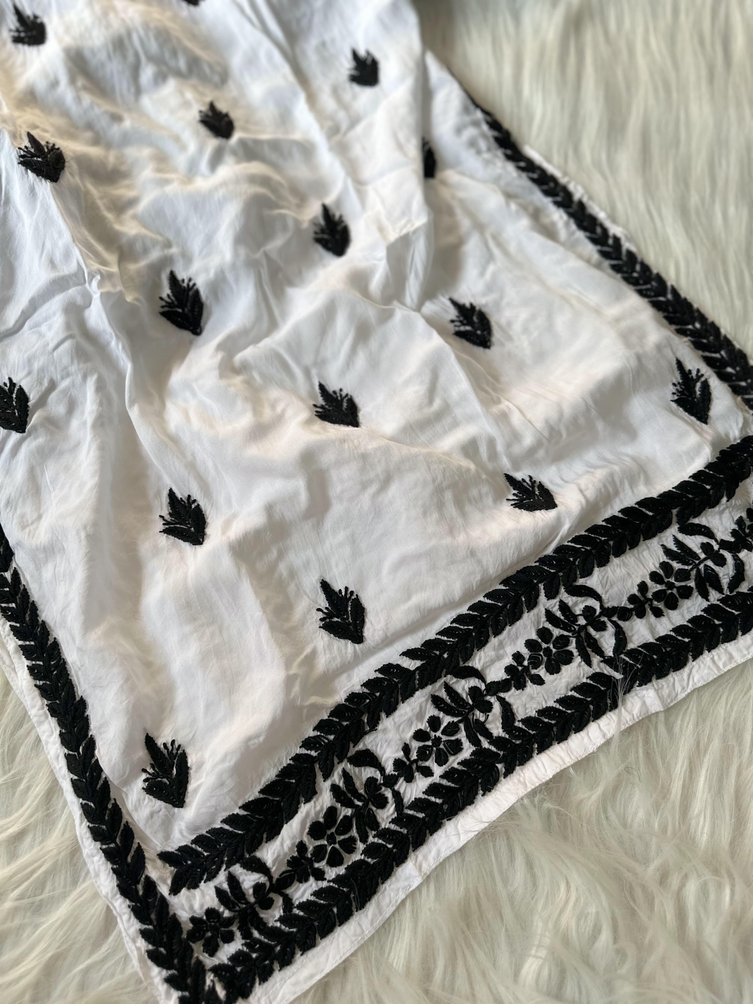 Elegant Black and White Lucknow Chikankari Modal Nyra Cut Set