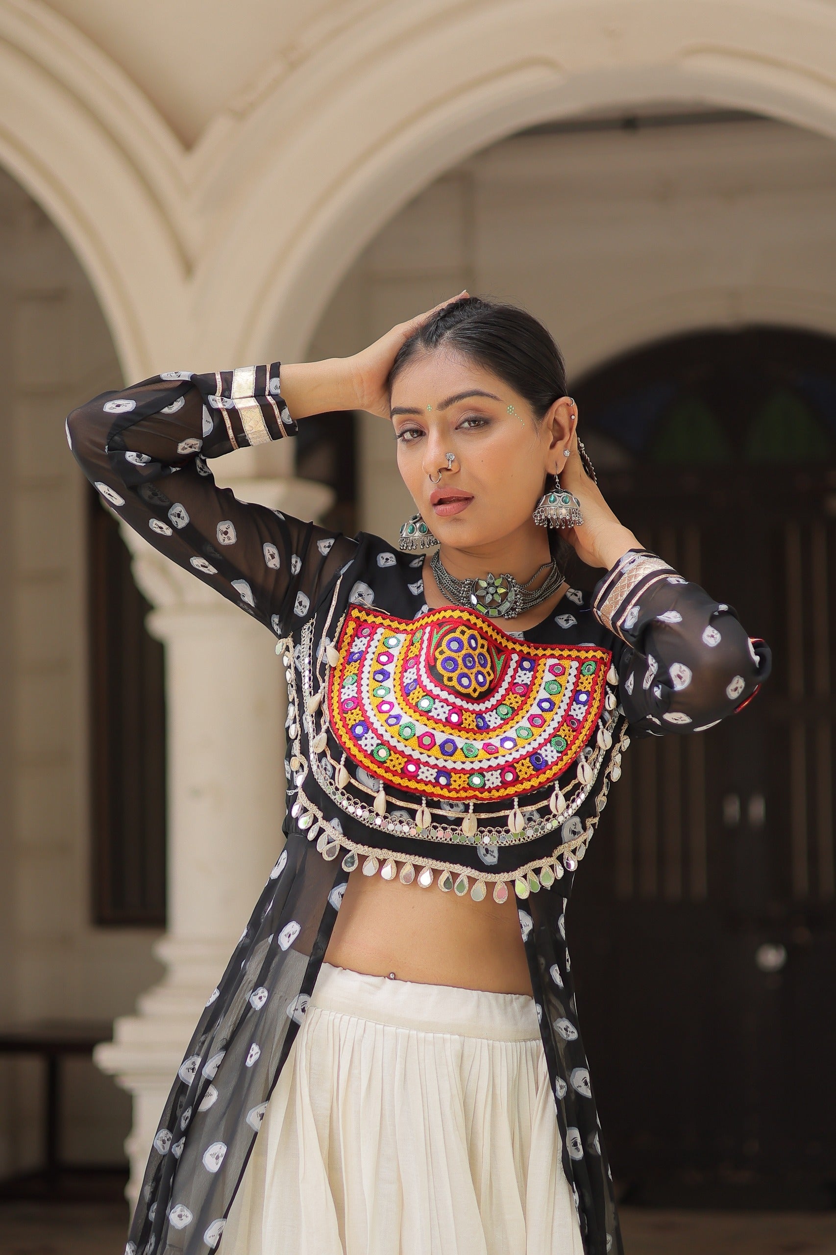 Black Vibrant Bandhani Print Garba Navratri Chaniya Choli