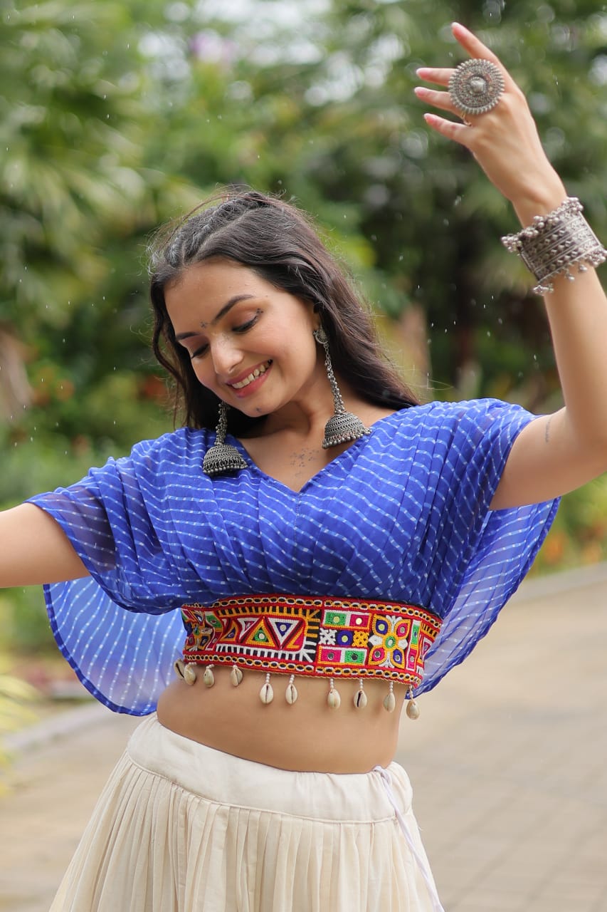 Blue Navratri Twirl: Kora Cotton Garba Lehenga with 12-Meter Flair