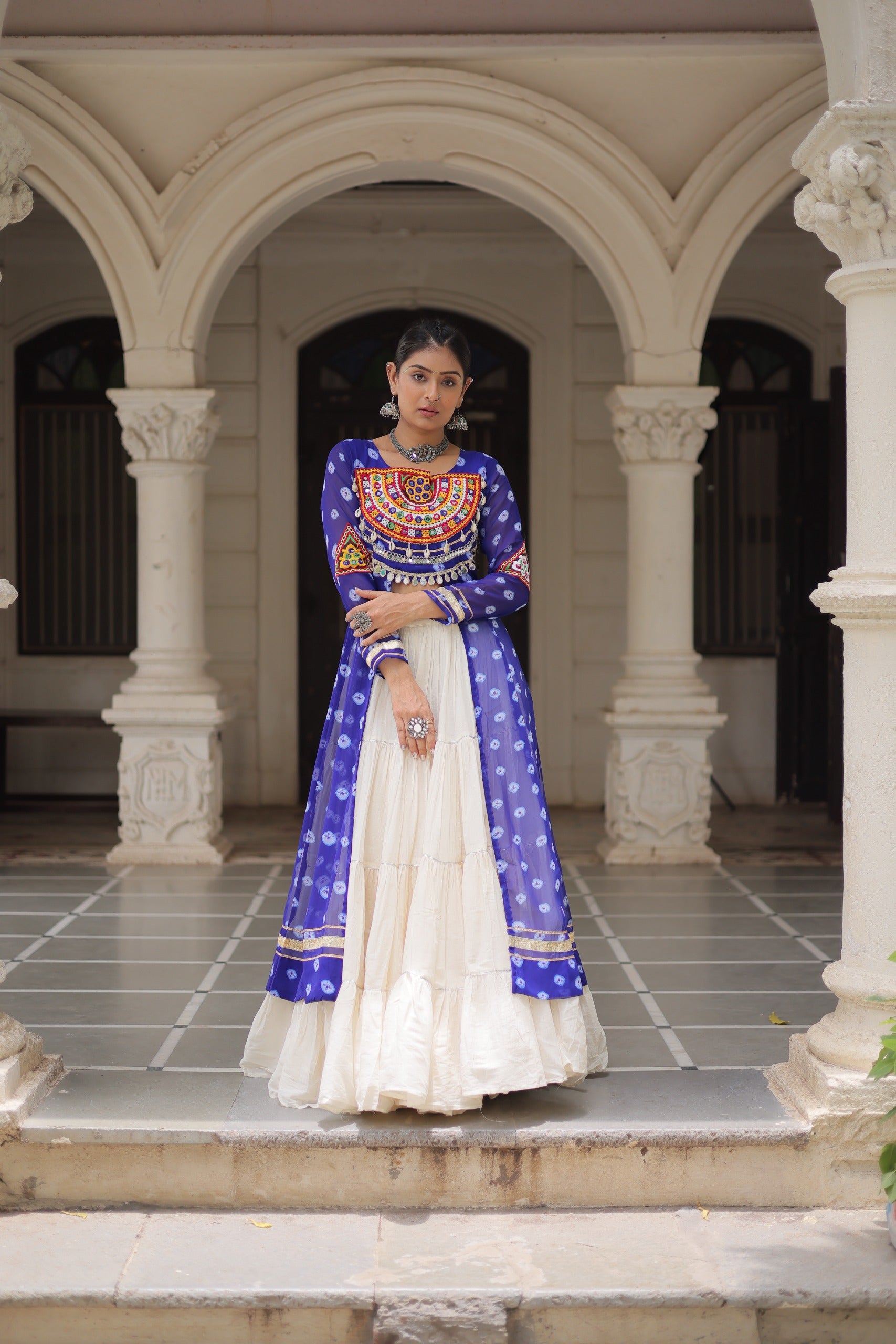 Blue Vibrant Bandhani Print Garba Navratri Chaniya Choli