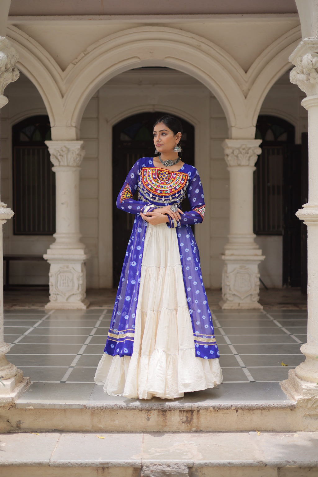 Blue Vibrant Bandhani Print Garba Navratri Chaniya Choli
