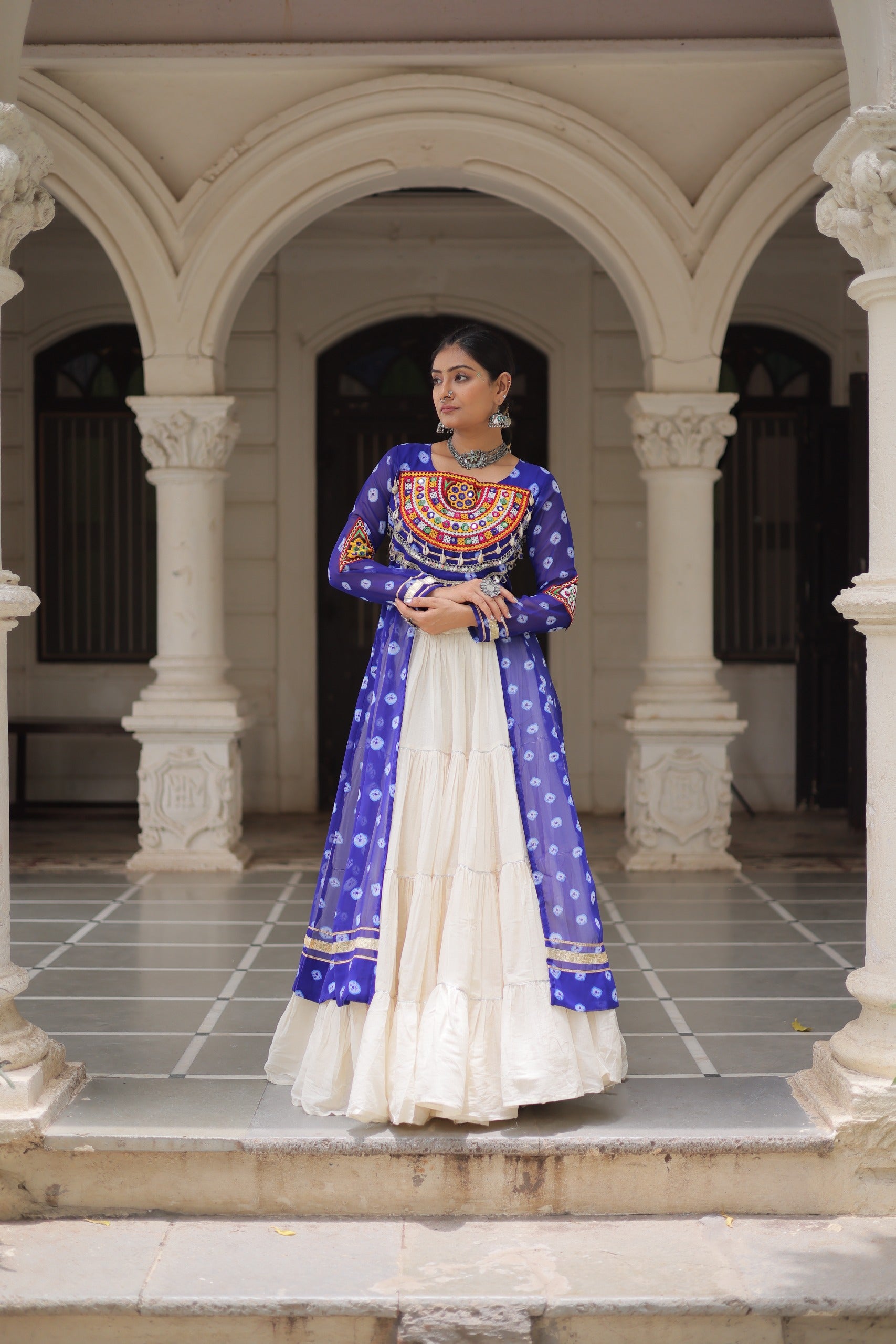 Blue Vibrant Bandhani Print Garba Navratri Chaniya Choli