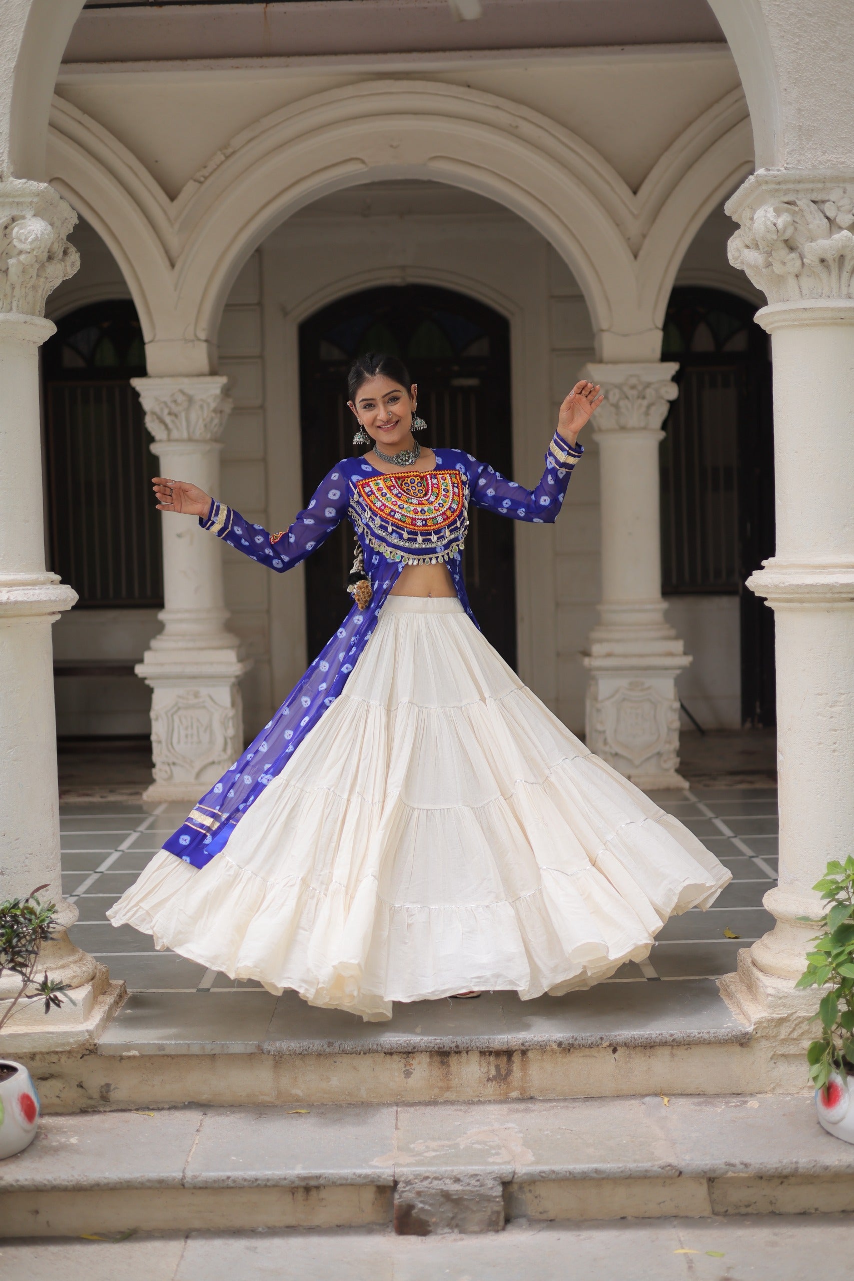 Blue Vibrant Bandhani Print Garba Navratri Chaniya Choli