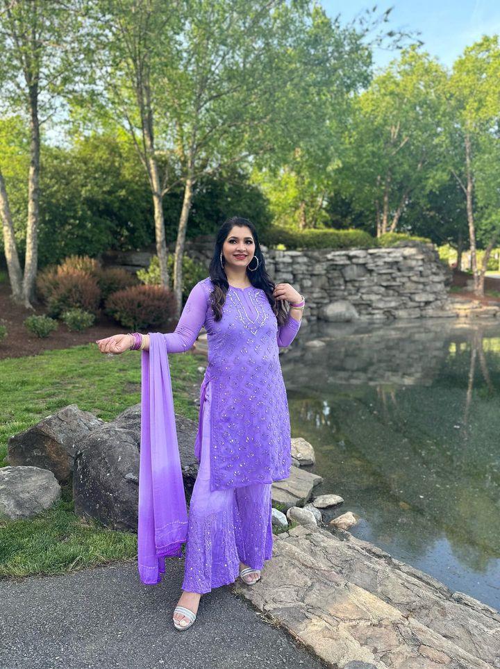 Buy 1 Get 1 Combo Price Chikankari Elegance Ombré Mirror Booti Jaal Set (Aqua Blue / Purple) - Inayakhan Shop 