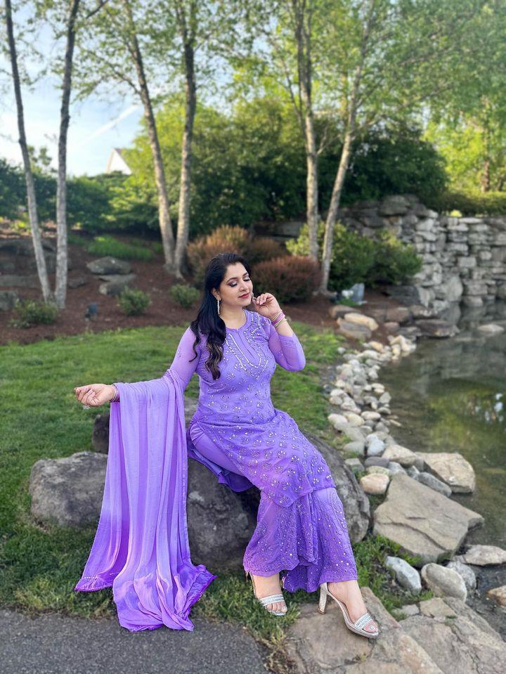Buy 1 Get 1 Combo Price Chikankari Elegance Ombré Mirror Booti Jaal Set (Aqua Blue / Purple) - Inayakhan Shop 