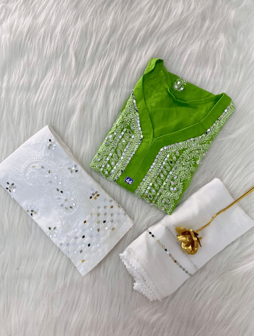 Buy 1 Get 1 Combo Price Georgette Mirror Gala Booti Chikankari Set with Beautiful Handwork - Inayakhan Shop 