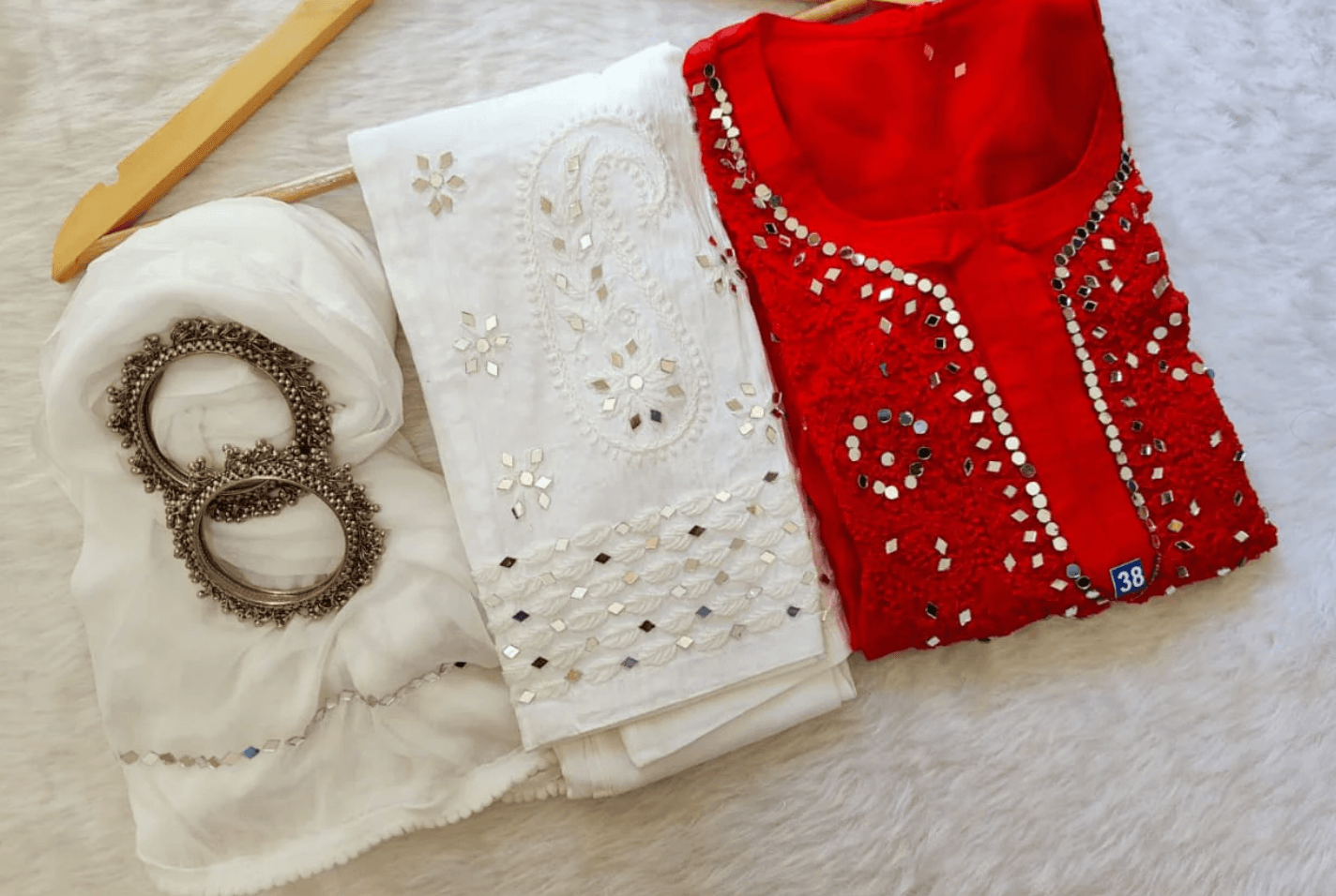 Buy 1 Get 1 Combo Price Georgette Mirror Gala Booti Chikankari Set with Beautiful Handwork - Inayakhan Shop 