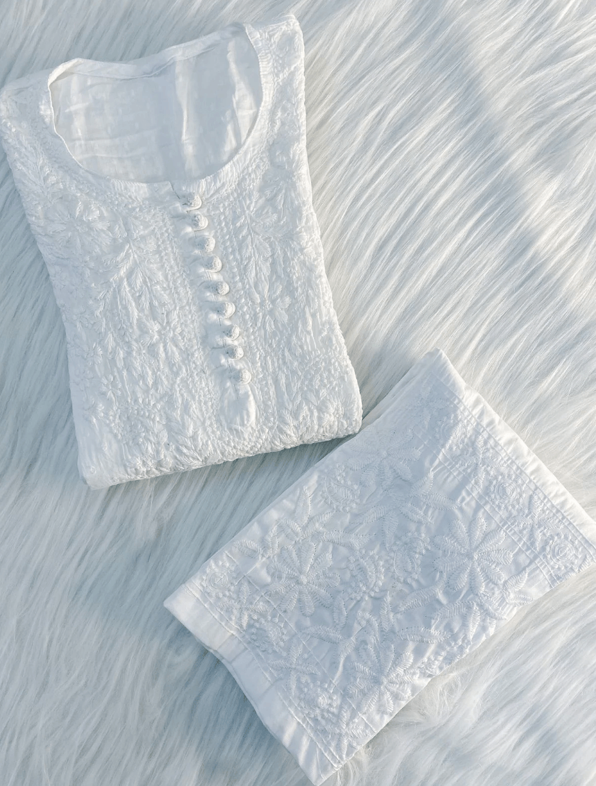 Buy 1 Get 1 Value Price Cotton Chikankari Paisley Handwork Kurta and Pant Sets - Inayakhan Shop 