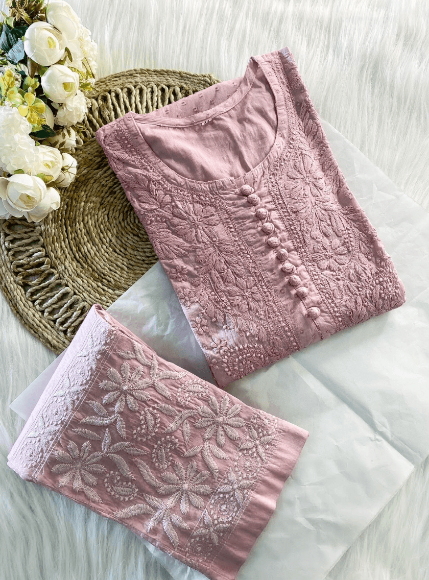 Buy 1 Get 1 Value Price Cotton Chikankari Paisley Handwork Kurta and Pant Sets - Inayakhan Shop 