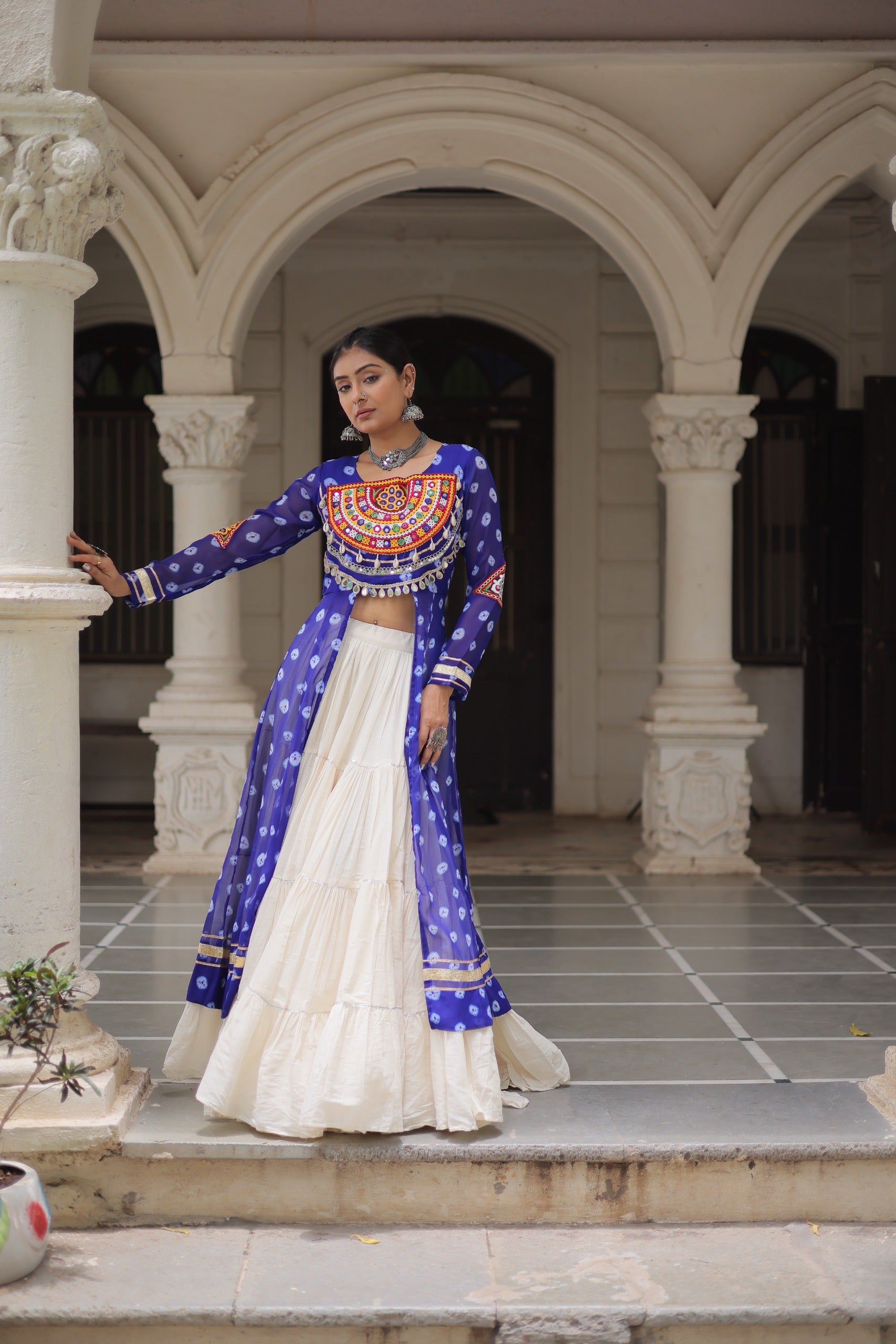 Blue Vibrant Bandhani Print Garba Navratri Chaniya Choli