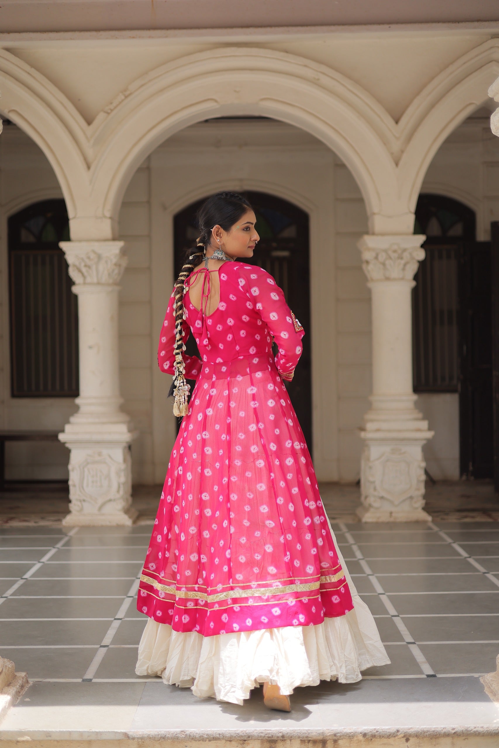 Pink Vibrant Bandhani Print Garba Navratri Chaniya Choli