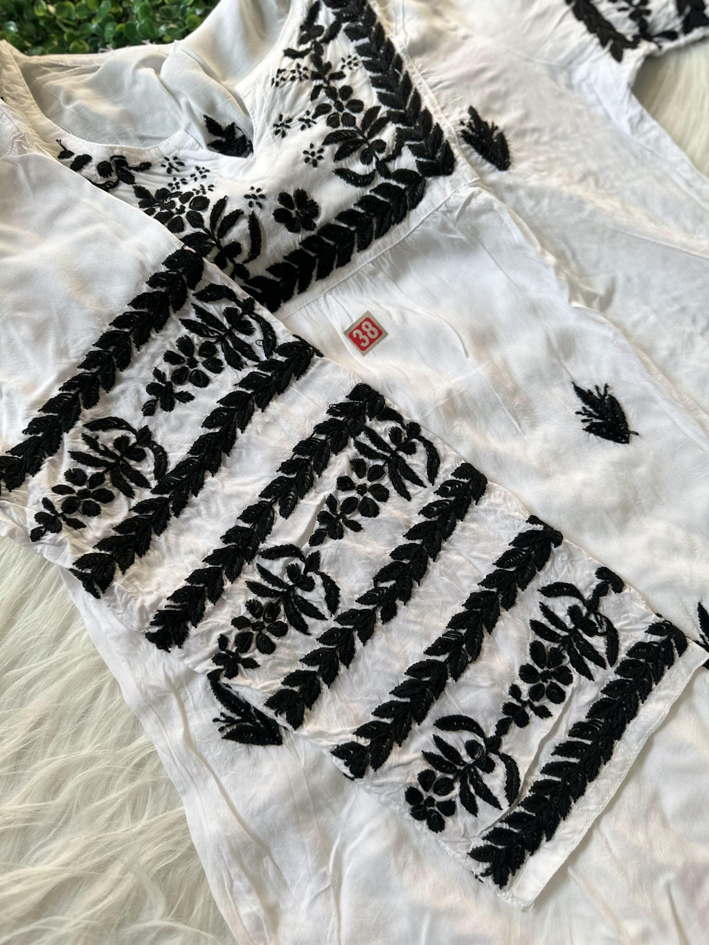 Elegant Black and White Lucknow Chikankari Modal Nyra Cut Set