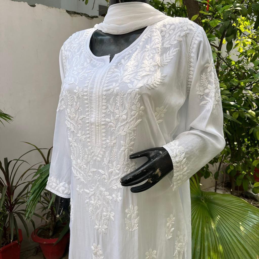 Classic White Ethereal Dyeble Chikankari Kurta Set Upto 5 XL