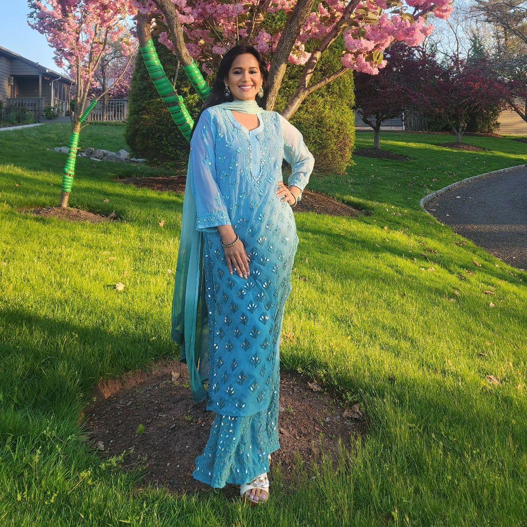 Combo 2 Sets : Pastel Green Mirror Set and White Tone-on-Tone Chikankari Mukaish Work Kurti Set - Inayakhan Shop 