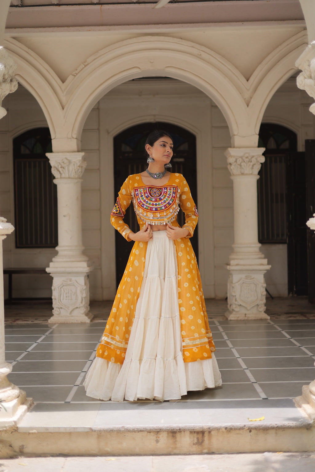 Yellow Vibrant Bandhani Print Garba Navratri Chaniya Choli