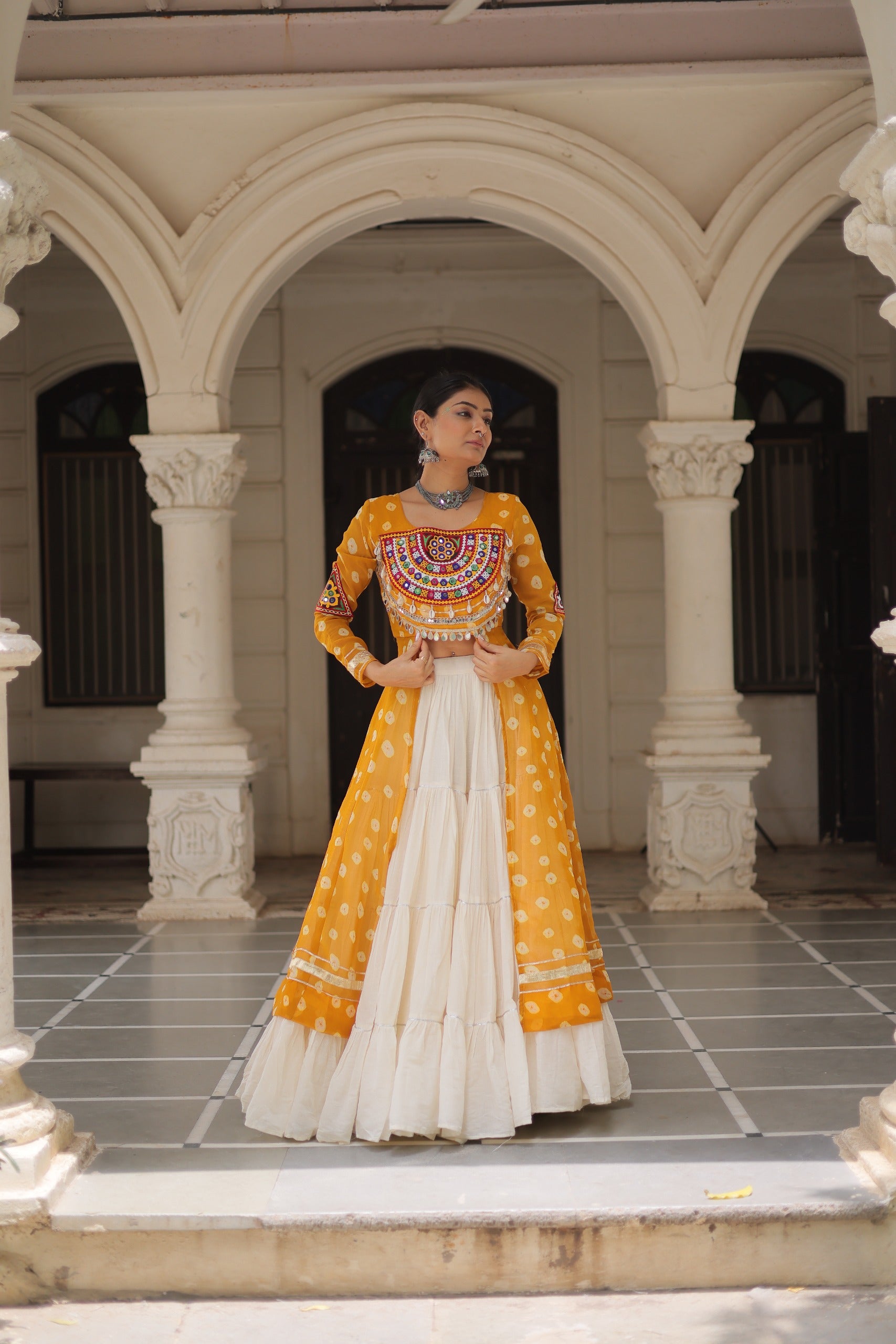 Yellow Vibrant Bandhani Print Garba Navratri Chaniya Choli