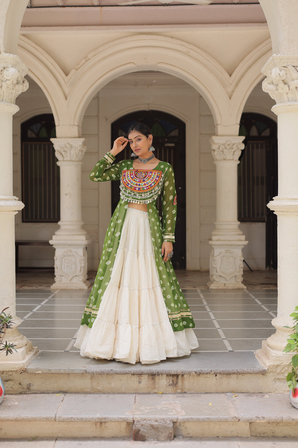 Green Vibrant Bandhani Print Garba Navratri Chaniya Choli