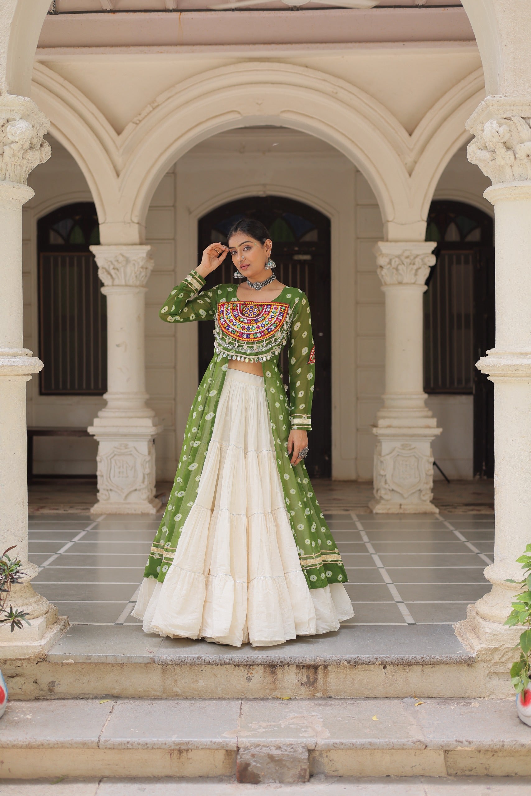 Green Vibrant Bandhani Print Garba Navratri Chaniya Choli