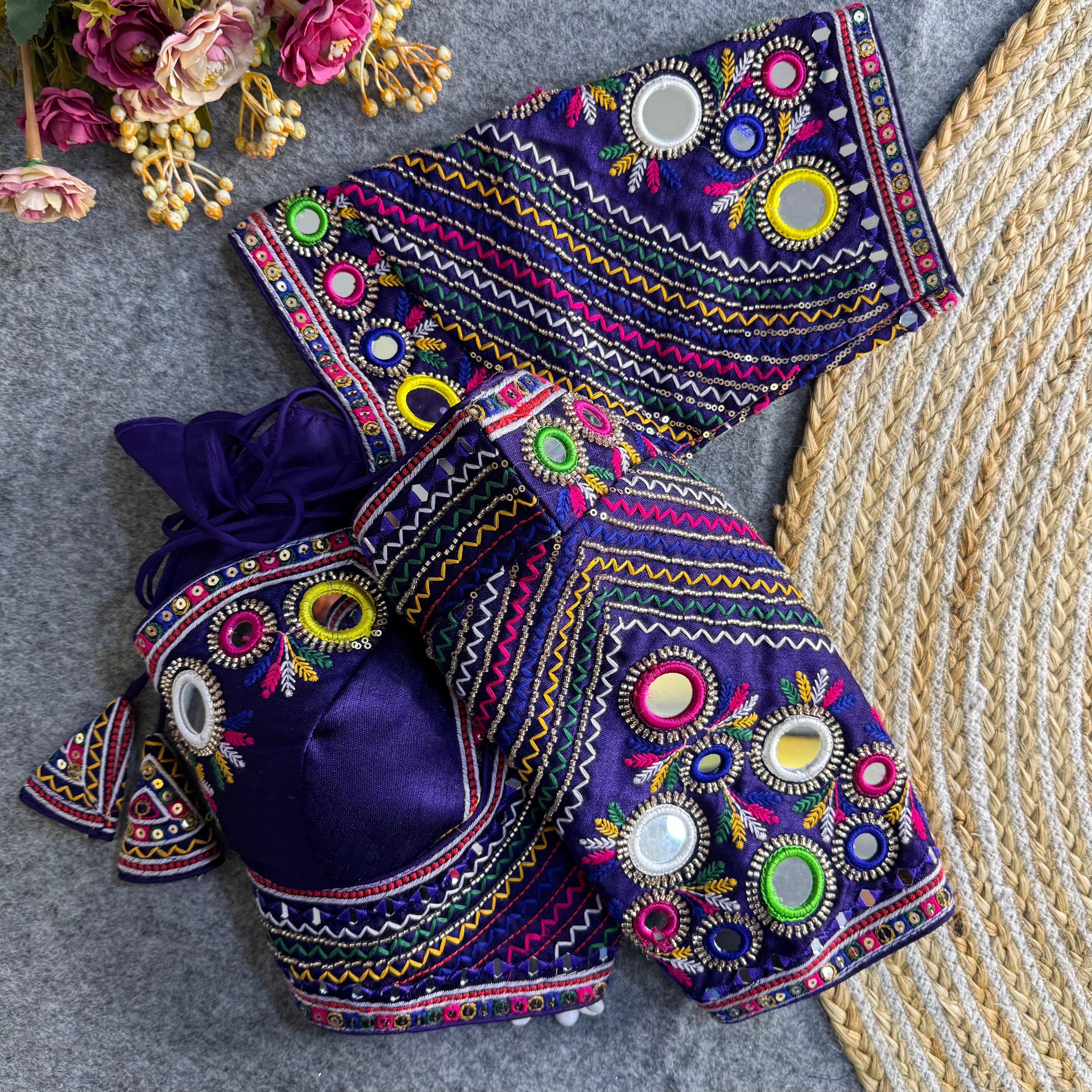Purple Masaba Muse: Handwork & Mirror Embellished Garba Choli