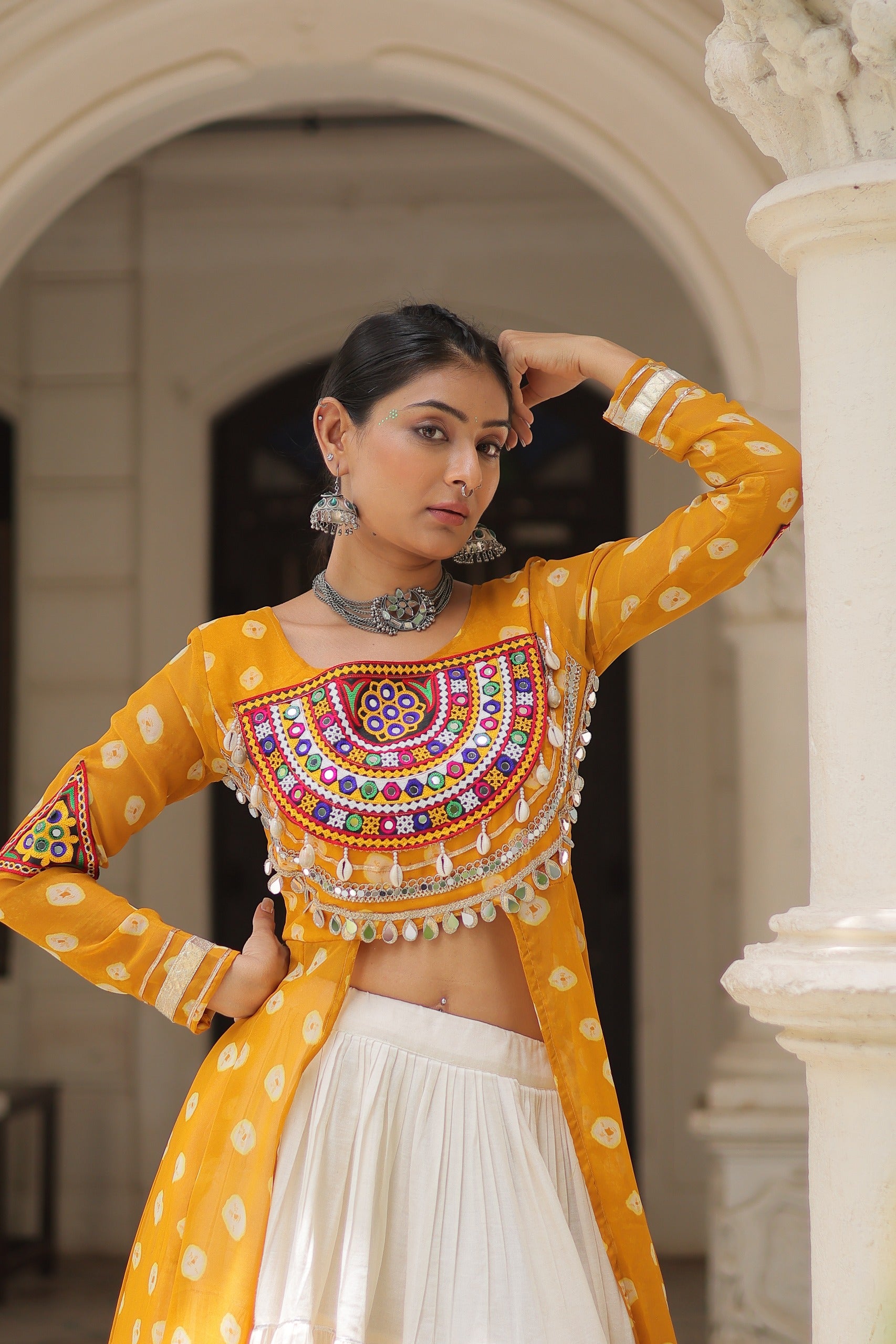 Yellow Vibrant Bandhani Print Garba Navratri Chaniya Choli