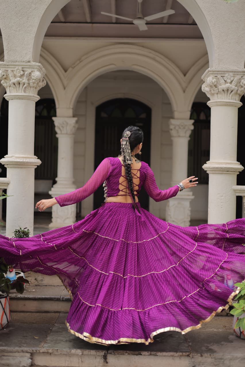 Wine Leheriya Print Garba Navratri Chaniya Choli with 12-Meter Flair
