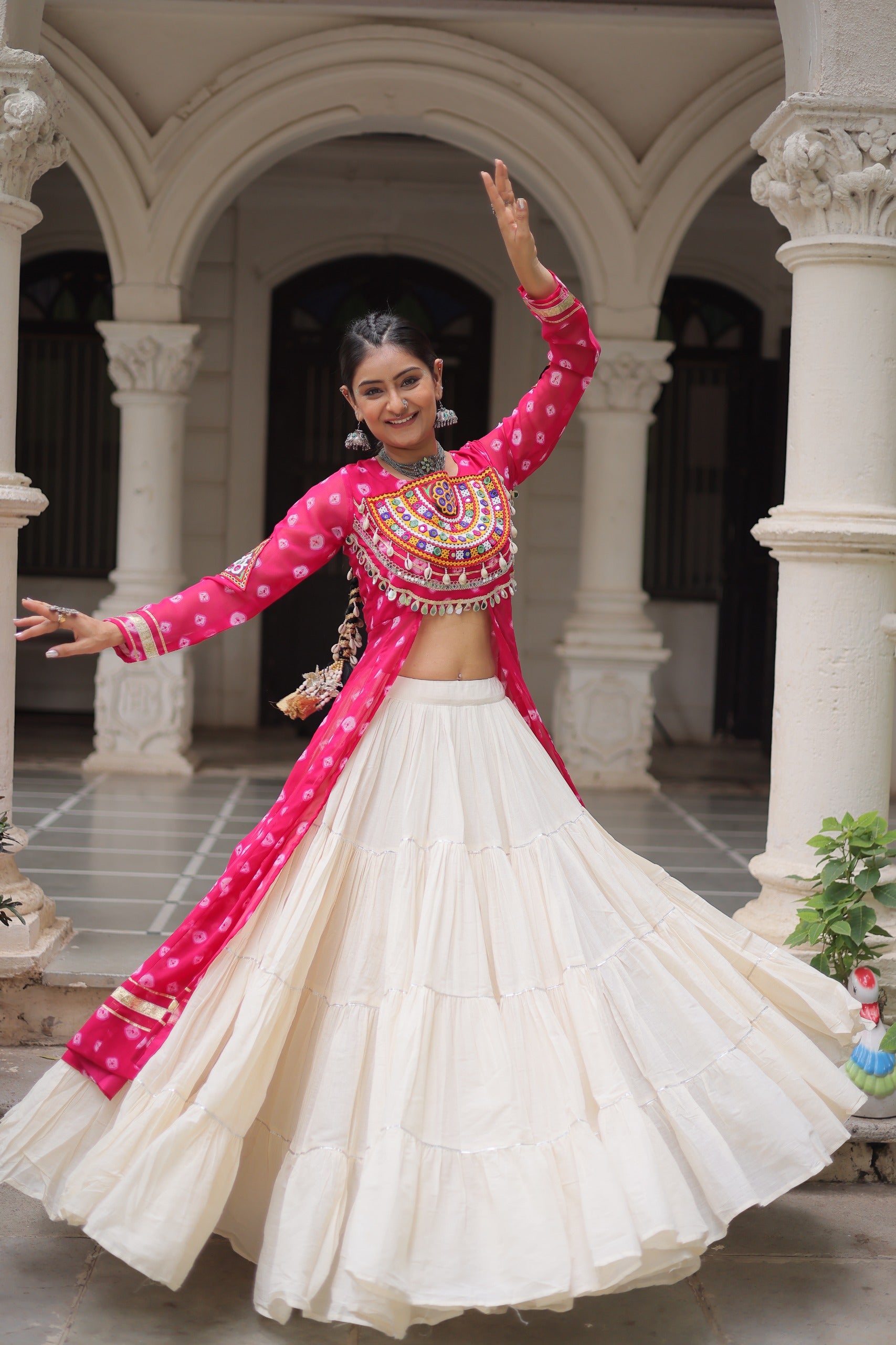 Pink Vibrant Bandhani Print Garba Navratri Chaniya Choli