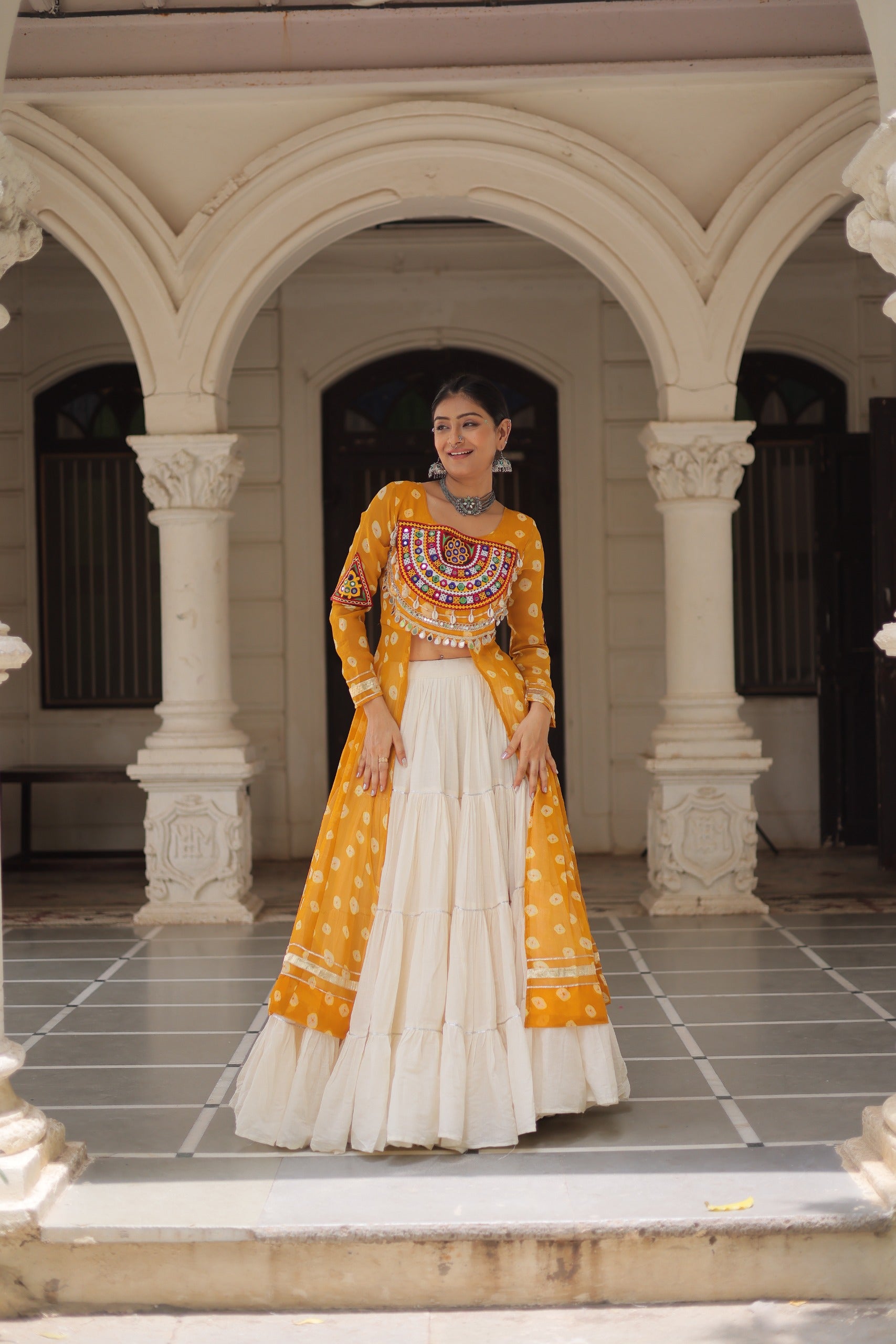 Yellow Vibrant Bandhani Print Garba Navratri Chaniya Choli