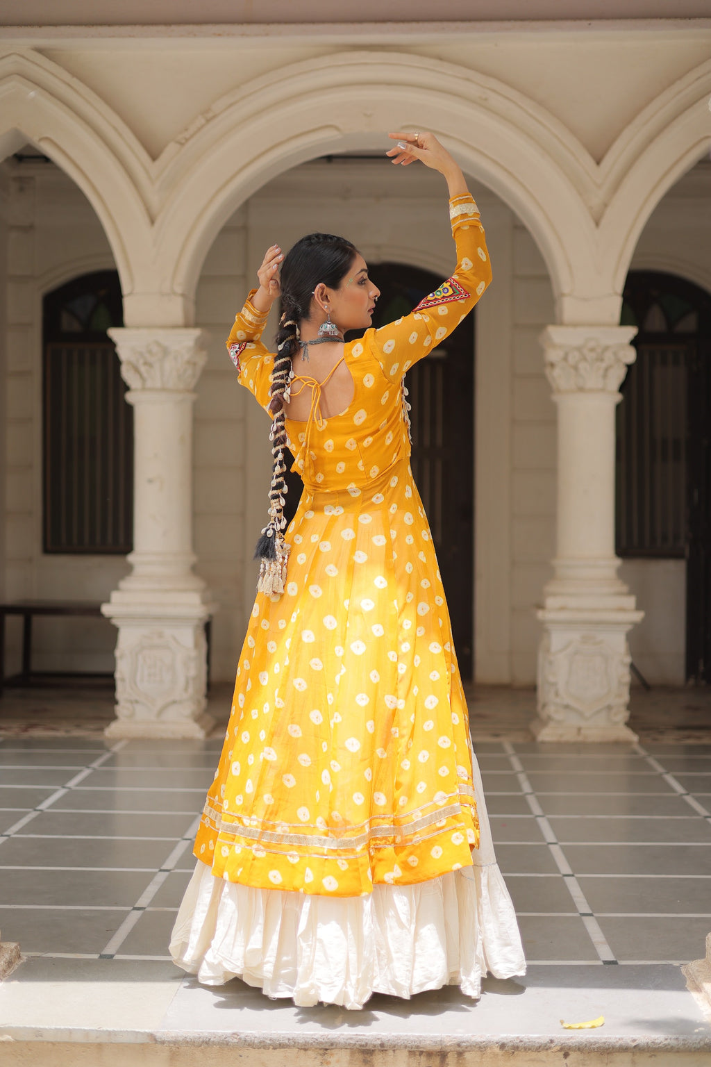 Yellow Vibrant Bandhani Print Garba Navratri Chaniya Choli