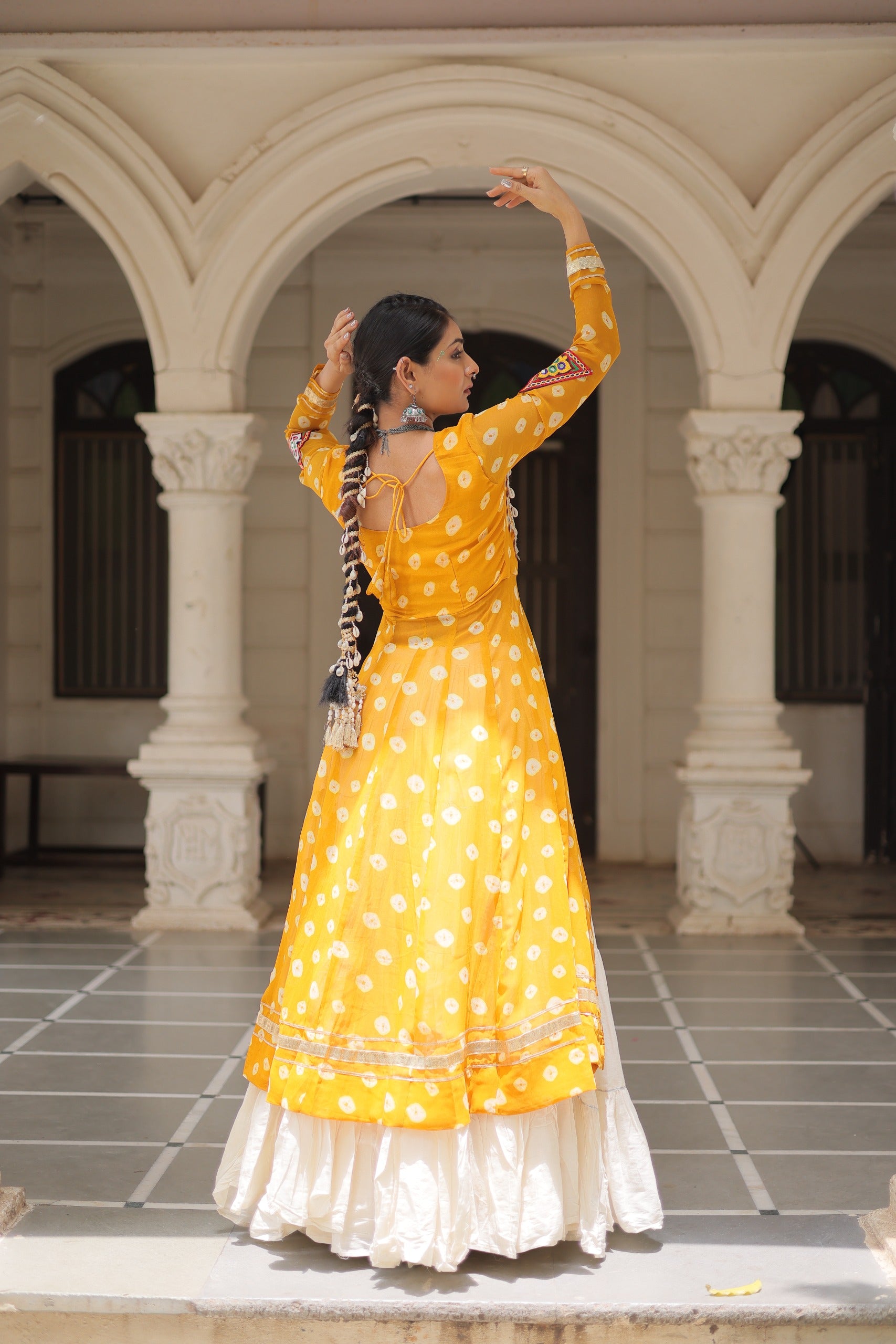 Yellow Vibrant Bandhani Print Garba Navratri Chaniya Choli