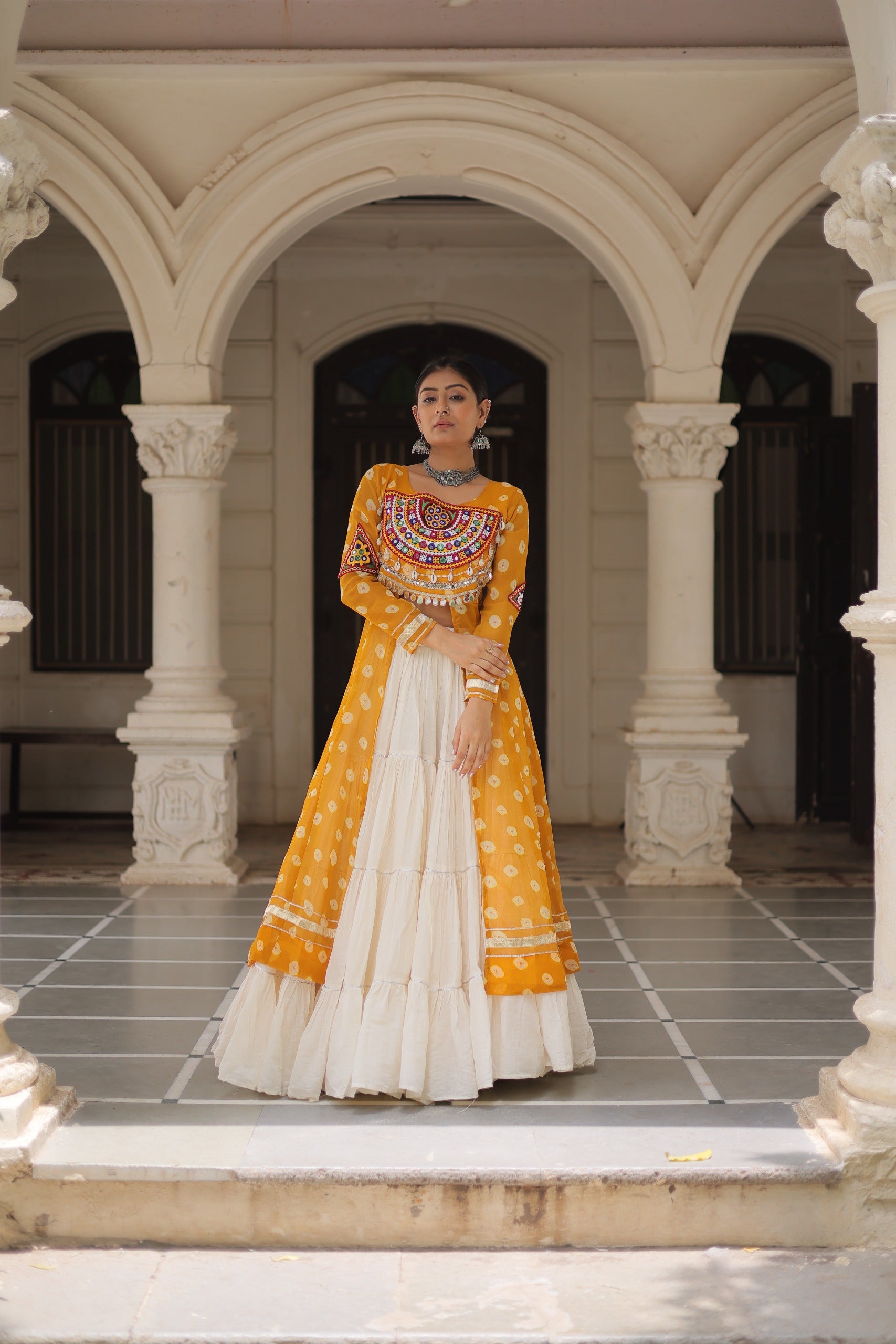 Yellow Vibrant Bandhani Print Garba Navratri Chaniya Choli