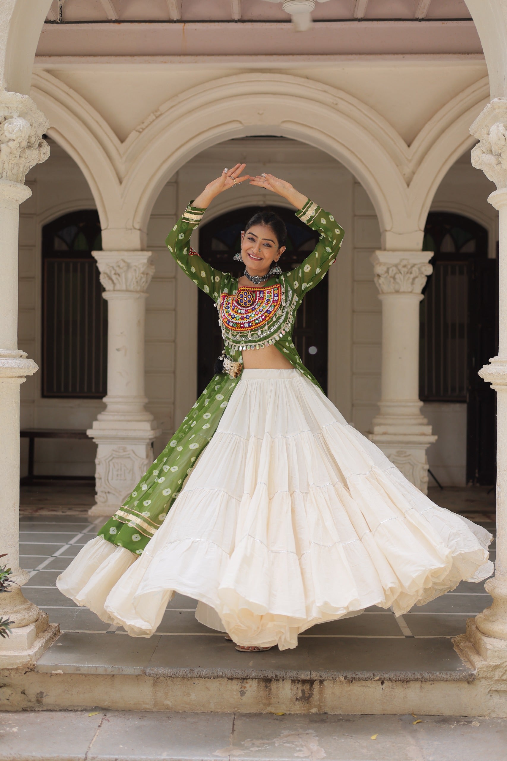 Green Vibrant Bandhani Print Garba Navratri Chaniya Choli
