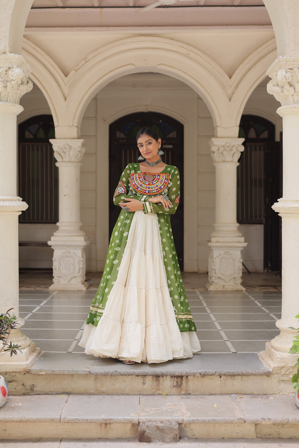 Green Vibrant Bandhani Print Garba Navratri Chaniya Choli