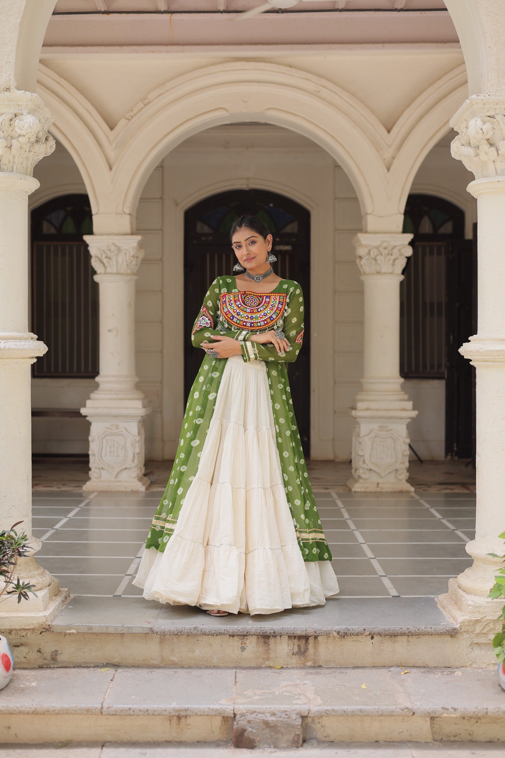 Green Vibrant Bandhani Print Garba Navratri Chaniya Choli