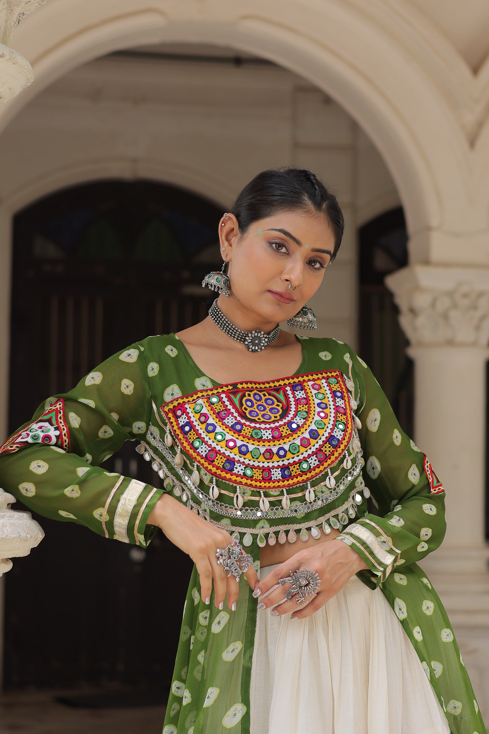 Green Vibrant Bandhani Print Garba Navratri Chaniya Choli