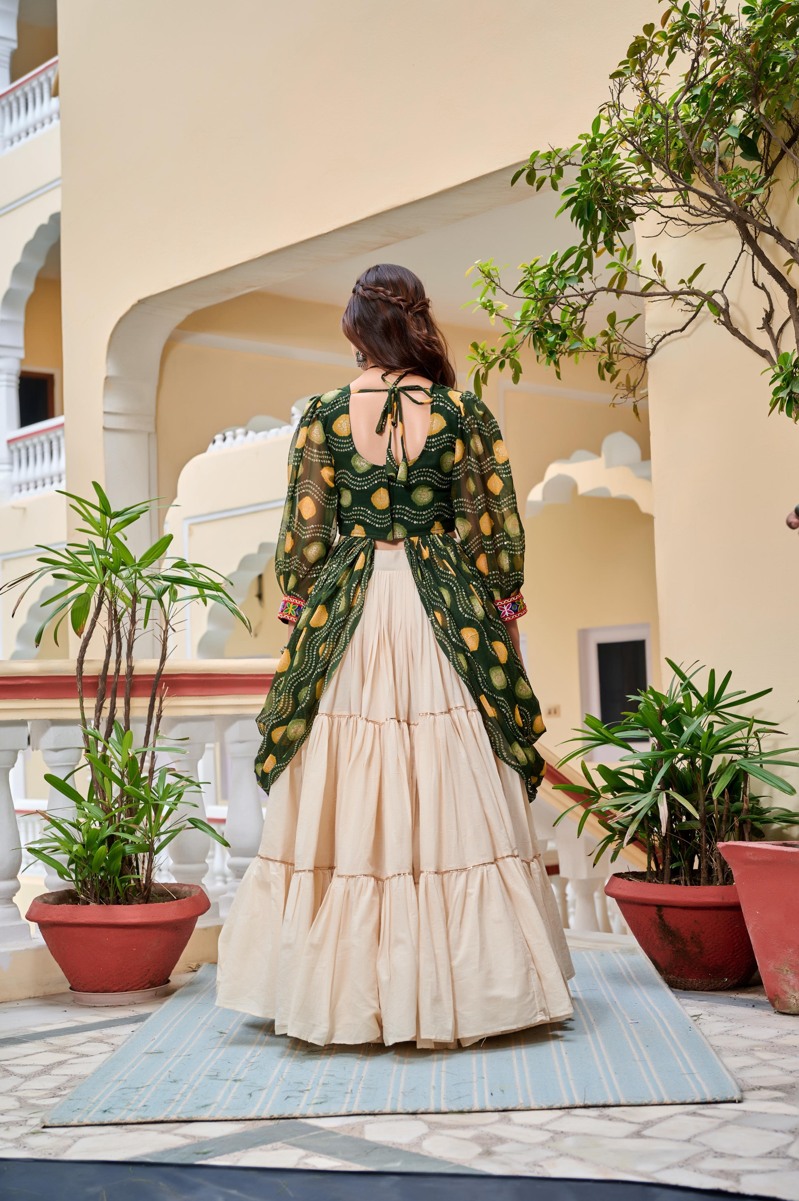 Green Authentic Gamthi Work Garba Navratri Chaniya Choli with Shrug