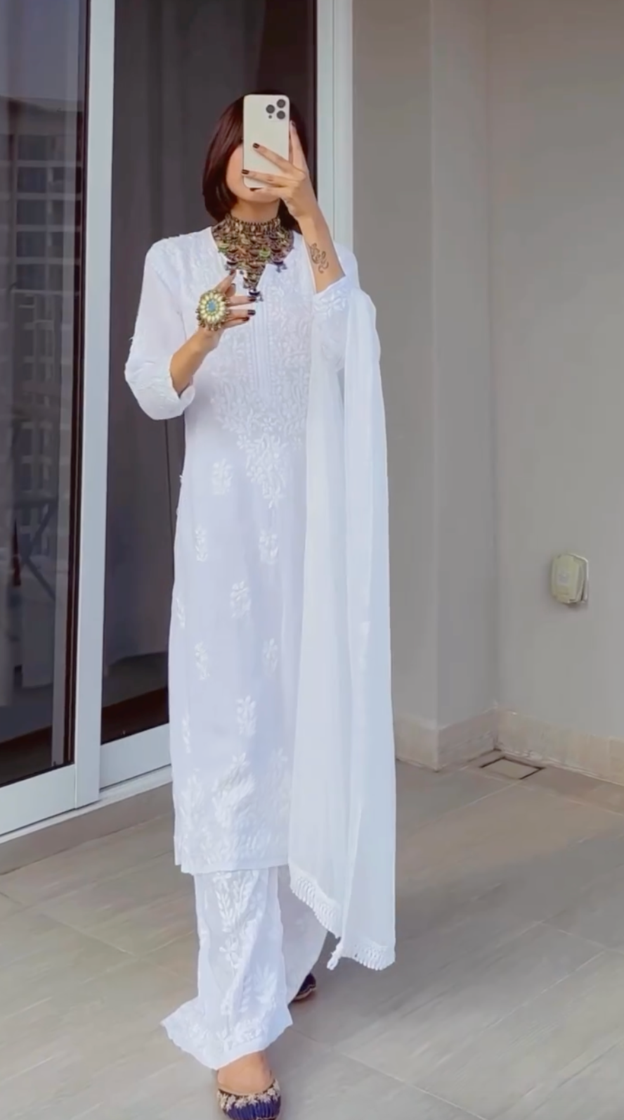 Elegant 3 pc White Ethereal Dyeble Chikankari Kurta Set up to 5XL
