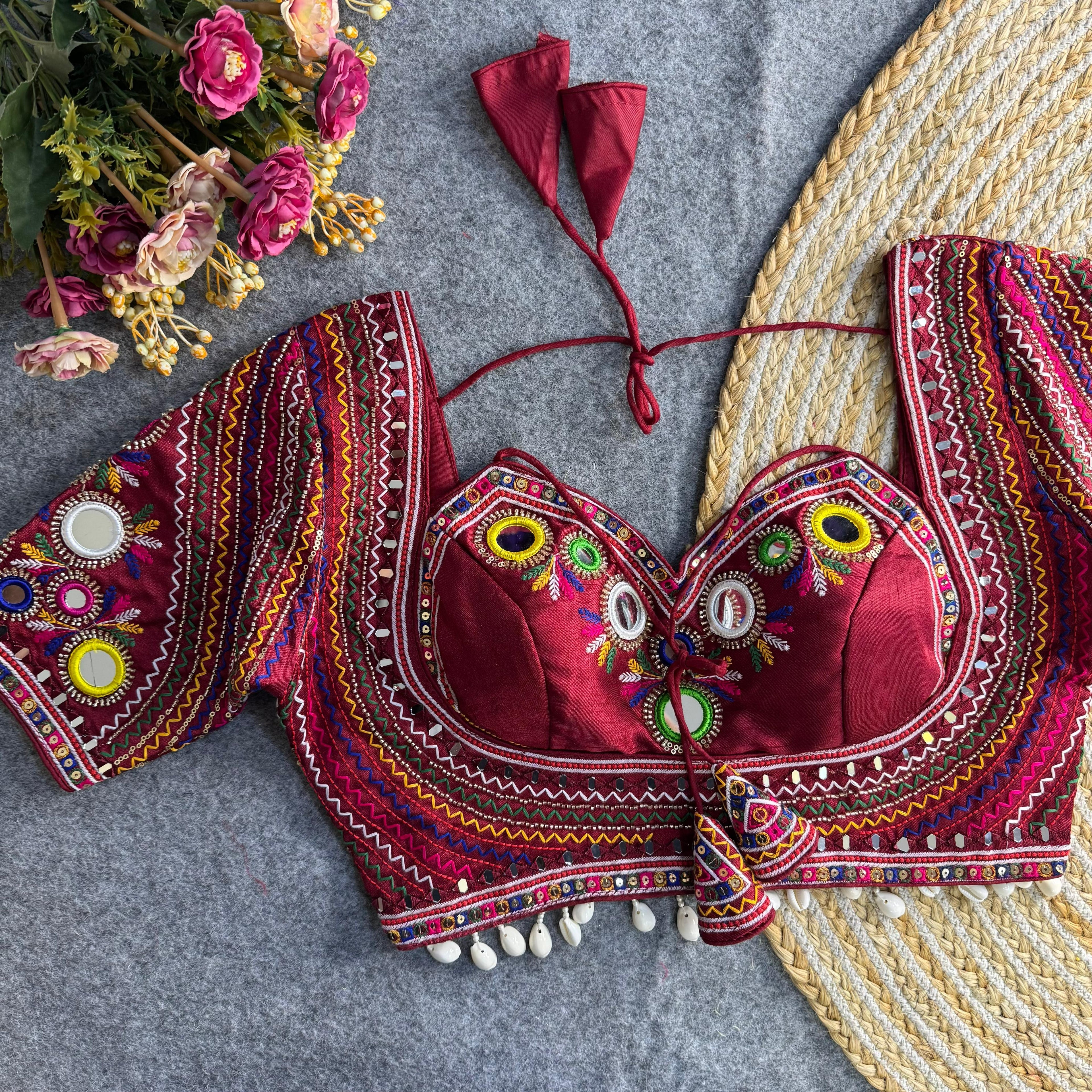 Maroon Masaba Muse: Handwork & Mirror Embellished Garba Choli