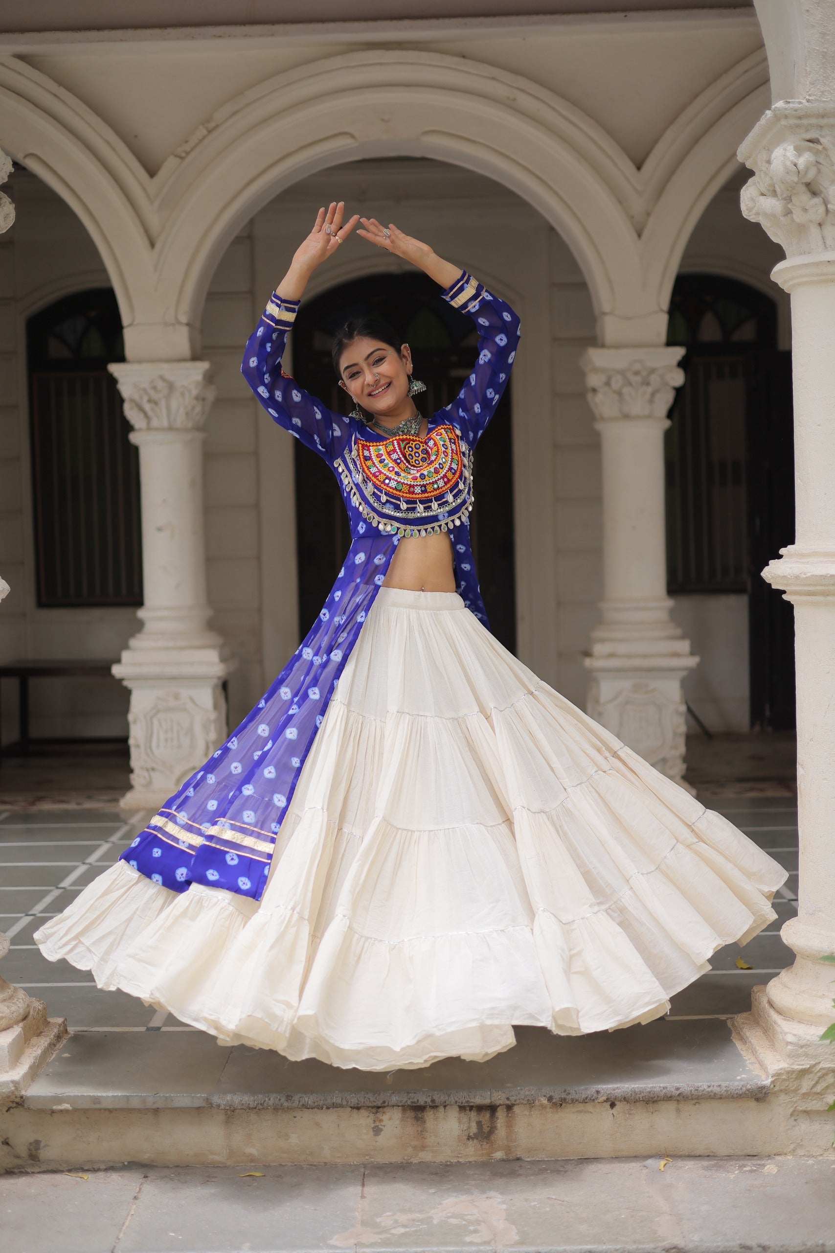 Blue Vibrant Bandhani Print Garba Navratri Chaniya Choli